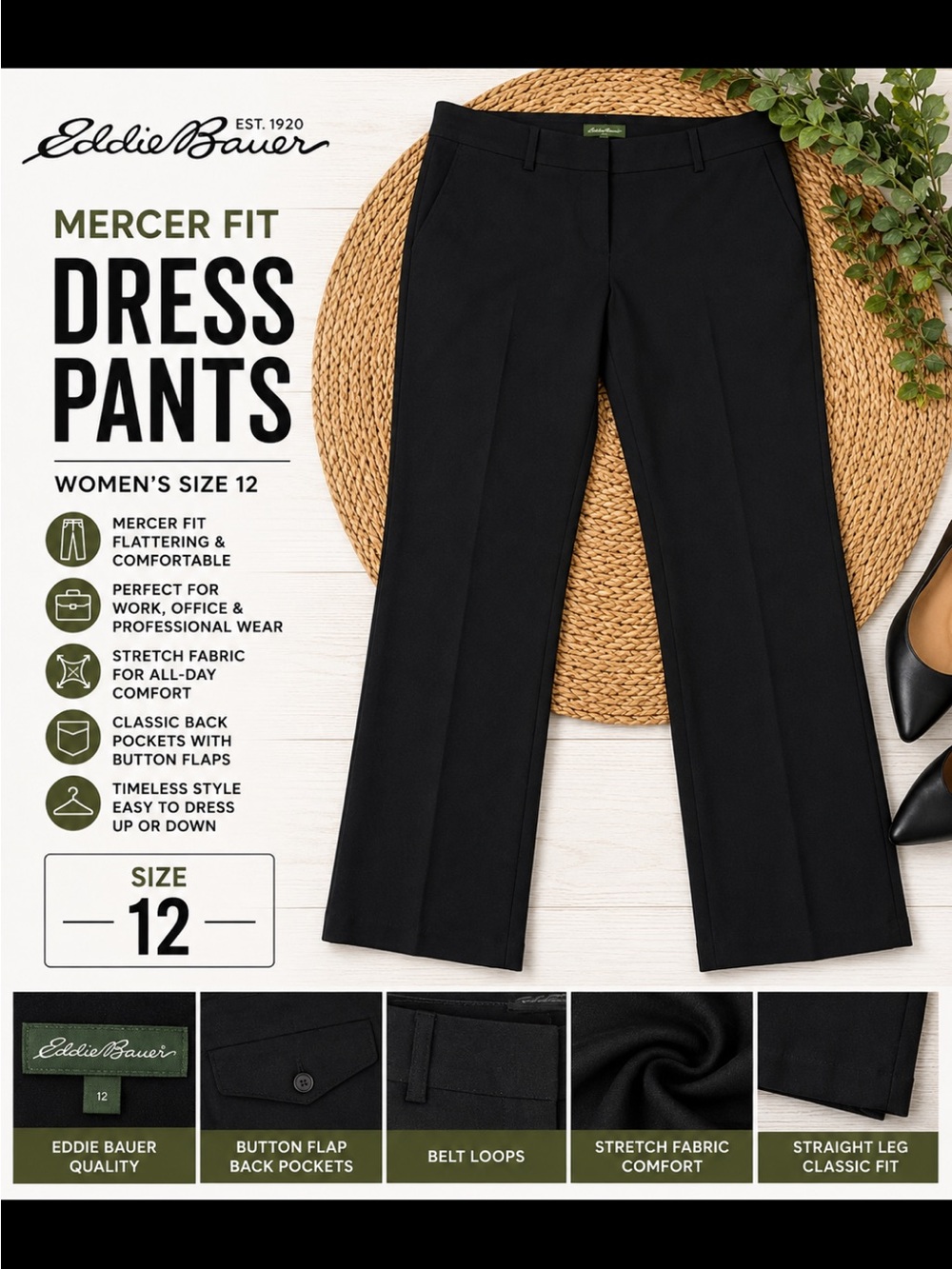 Eddie Bauer Black Mercer Fit Dress Pants